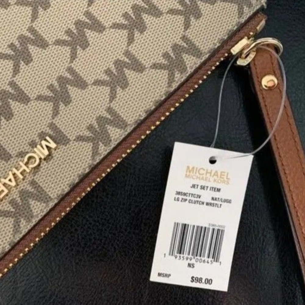 Michael Kors Logo Clutch in Beige and Brown